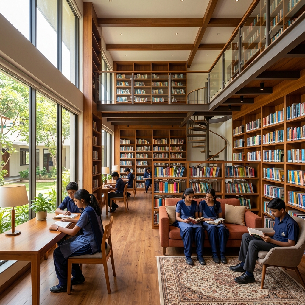 Modern library with rich book collection at Santhan High School